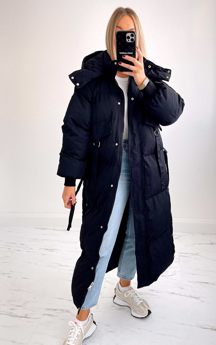 Scarlett Longline Puffer Coat with Pocket Detail Thumbnail