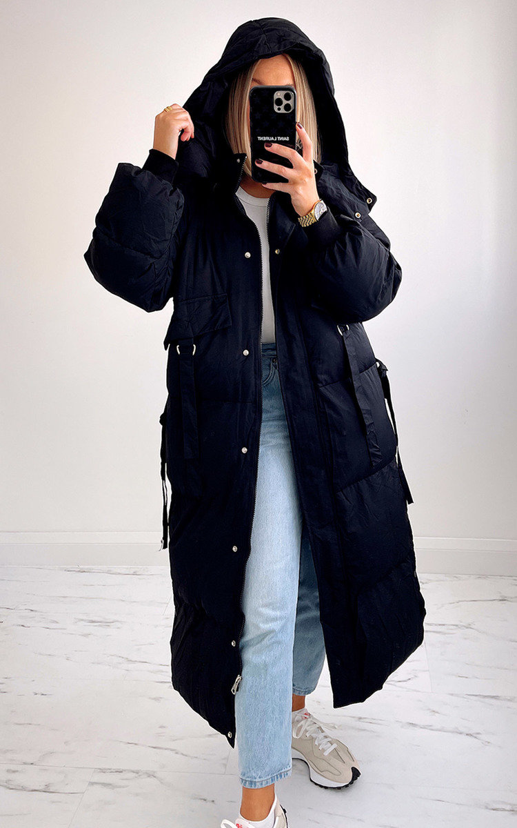 Scarlett Longline Puffer Coat with Pocket Detail Thumbnail