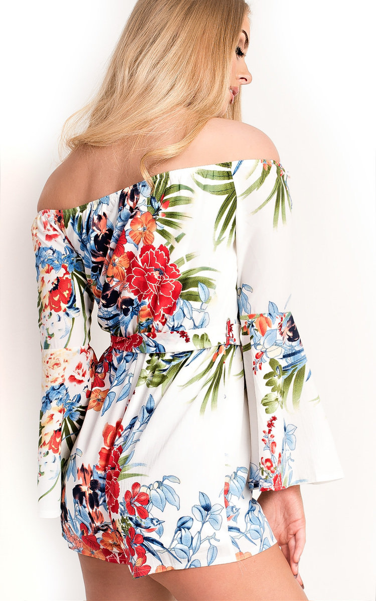 Selene Floral Off Shoulder Tie Playsuit Thumbnail Selene Floral Off Shoulder Tie Playsuit Thumbnail