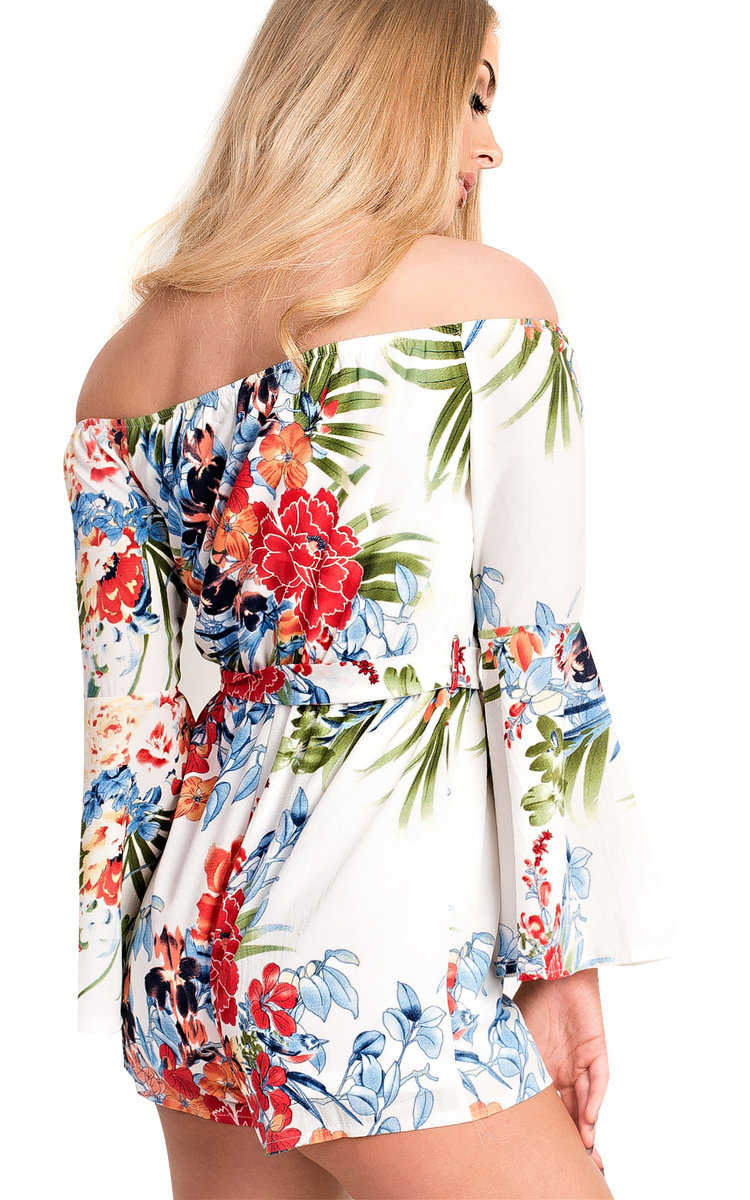 Selene Floral Off Shoulder Tie Playsuit Thumbnail Selene Floral Off Shoulder Tie Playsuit Thumbnail