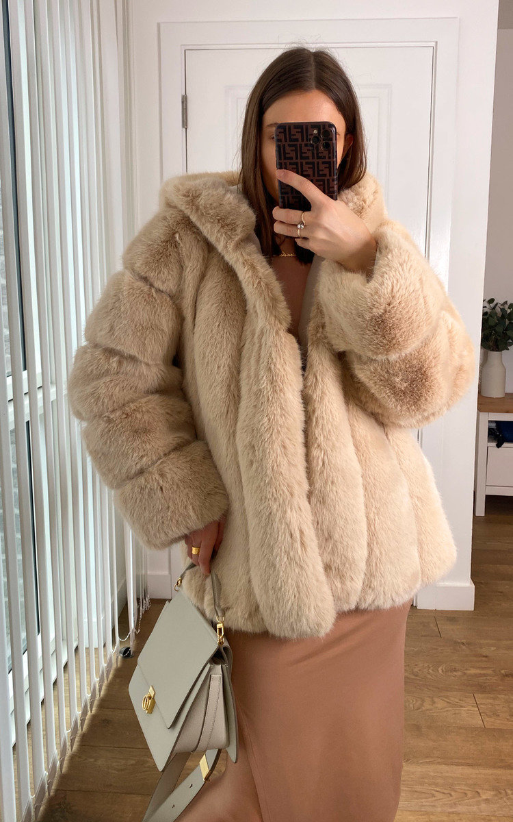 Beige Serena Faux Fur Coat | ikrush