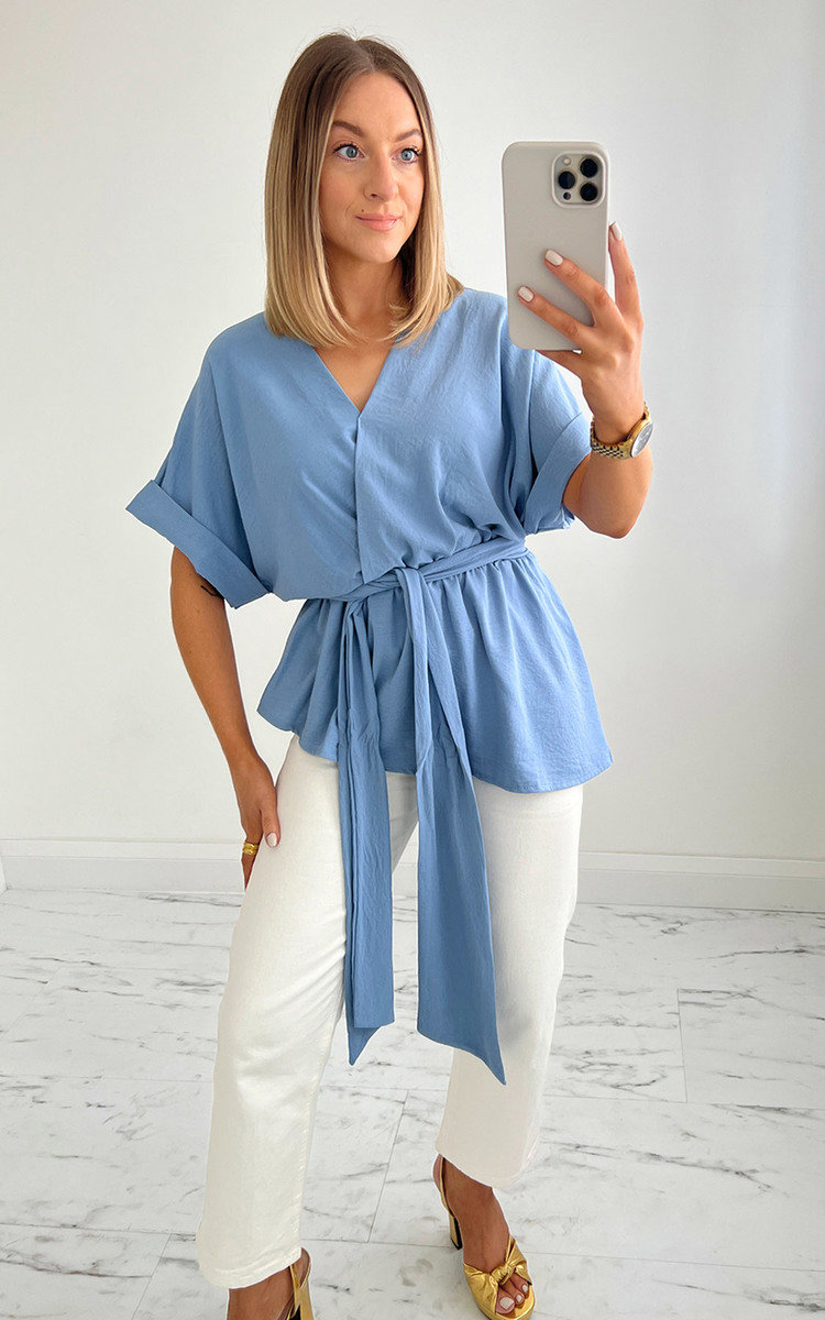 Shameela  V Neck Belted Wrap Blouse Thumbnail