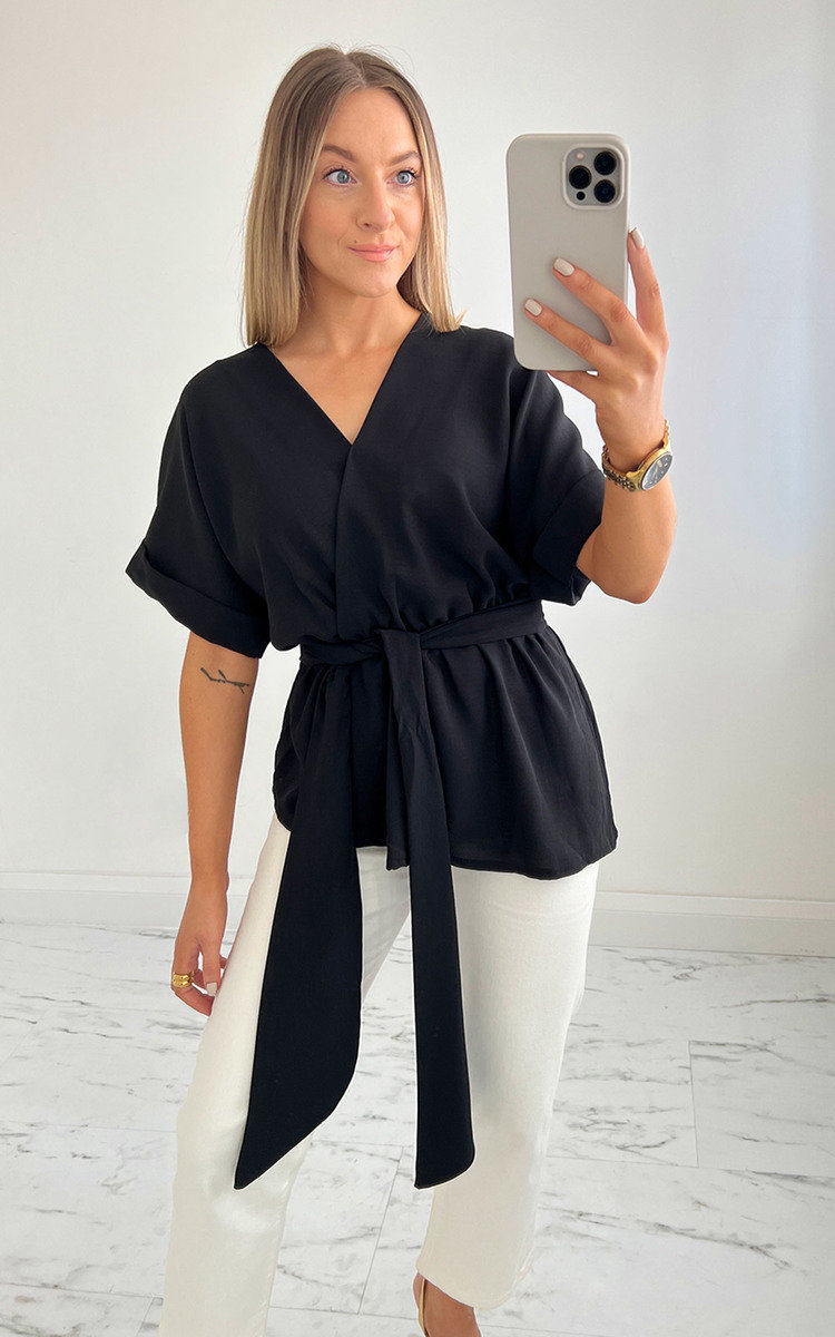 Shameela  V Neck Belted Wrap Blouse