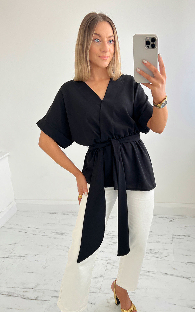 Shameela  V Neck Belted Wrap Blouse Thumbnail