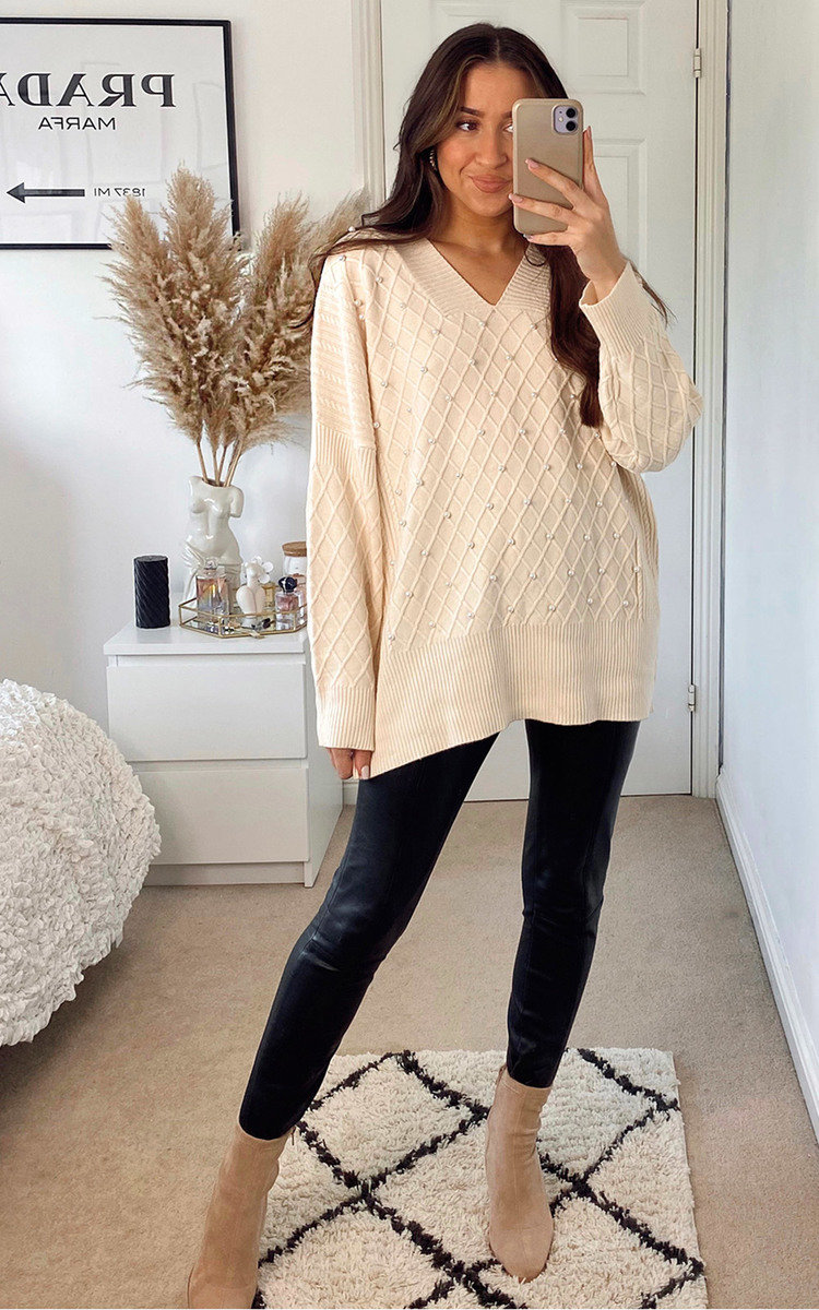 Shannon Oversized Knitted Jumper with Pearl Detail Thumbnail Shannon Oversized Knitted Jumper with Pearl Detail Thumbnail