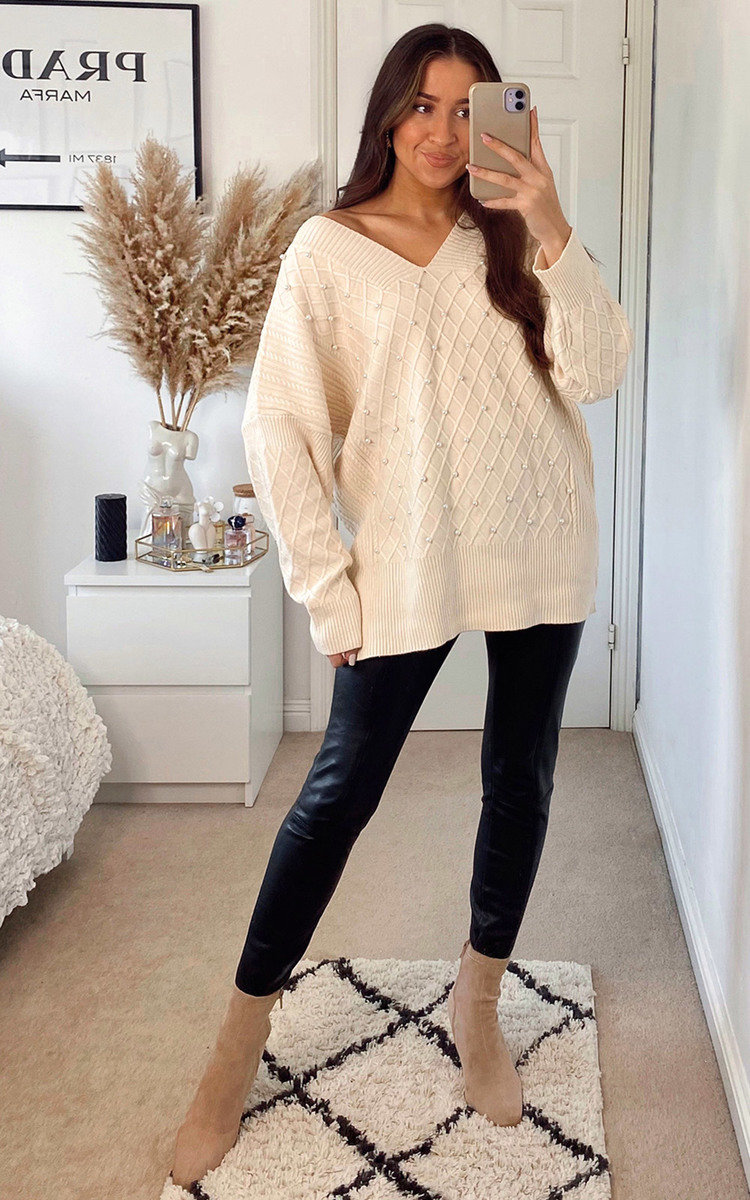 Shannon Oversized Knitted Jumper with Pearl Detail Thumbnail