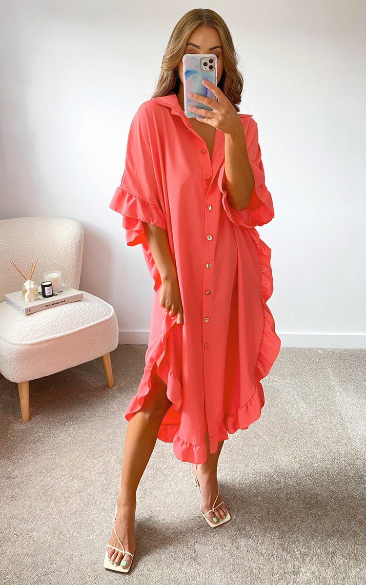 Shaya Ruffled Maxi Shirt Dress Thumbnail Shaya Ruffled Maxi Shirt Dress Thumbnail