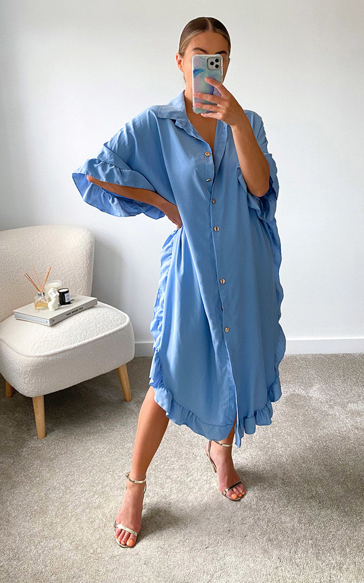 Shaya Ruffled Maxi Shirt Dress Thumbnail Shaya Ruffled Maxi Shirt Dress Thumbnail