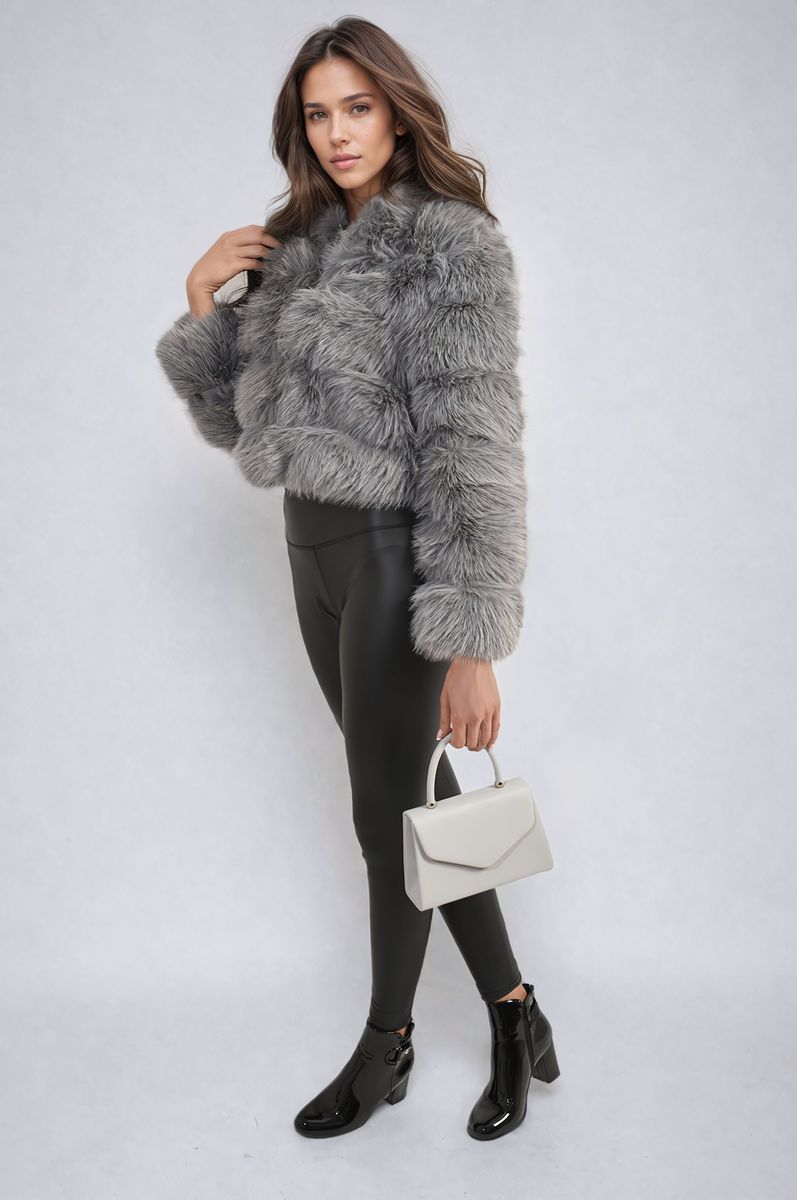 Grey Shayna Faux Fur Winter Jacket ikrush