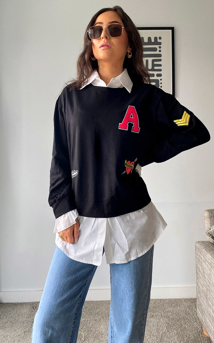 Shelly Letter Print Blouse with Collar Undershirt Shelly Letter Print Blouse with Collar Undershirt
