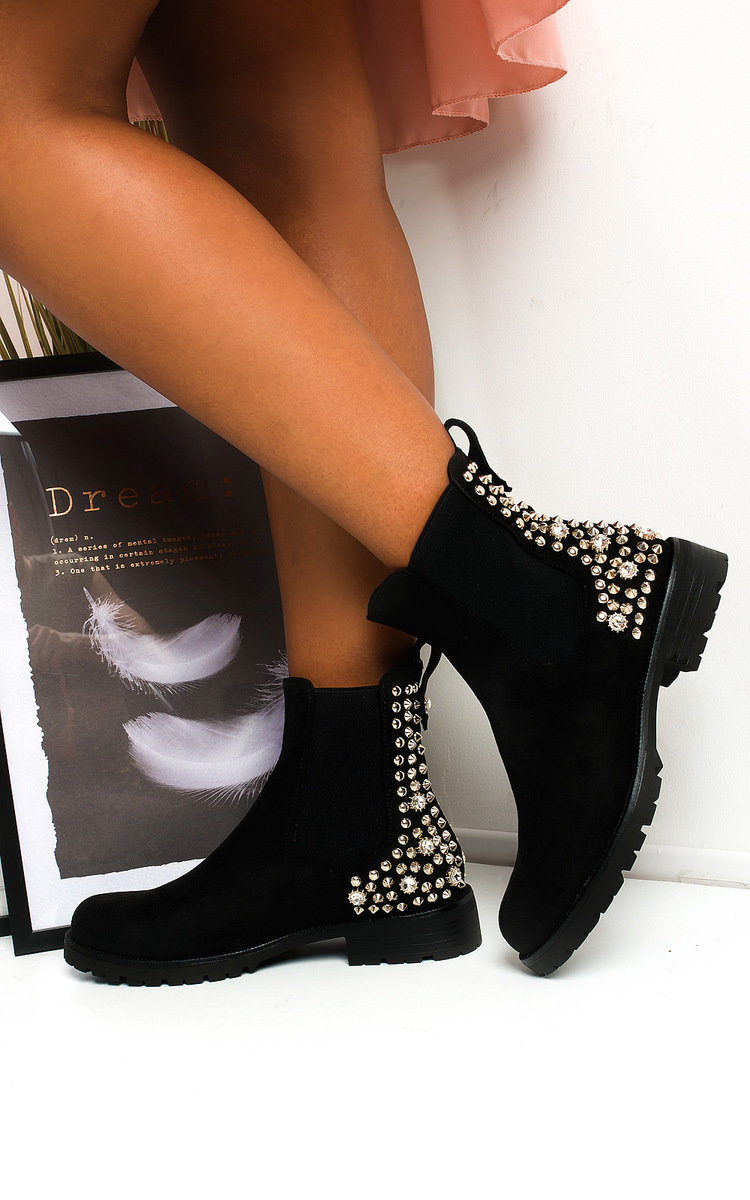 Simone Embellished Ankle Boots in Black 