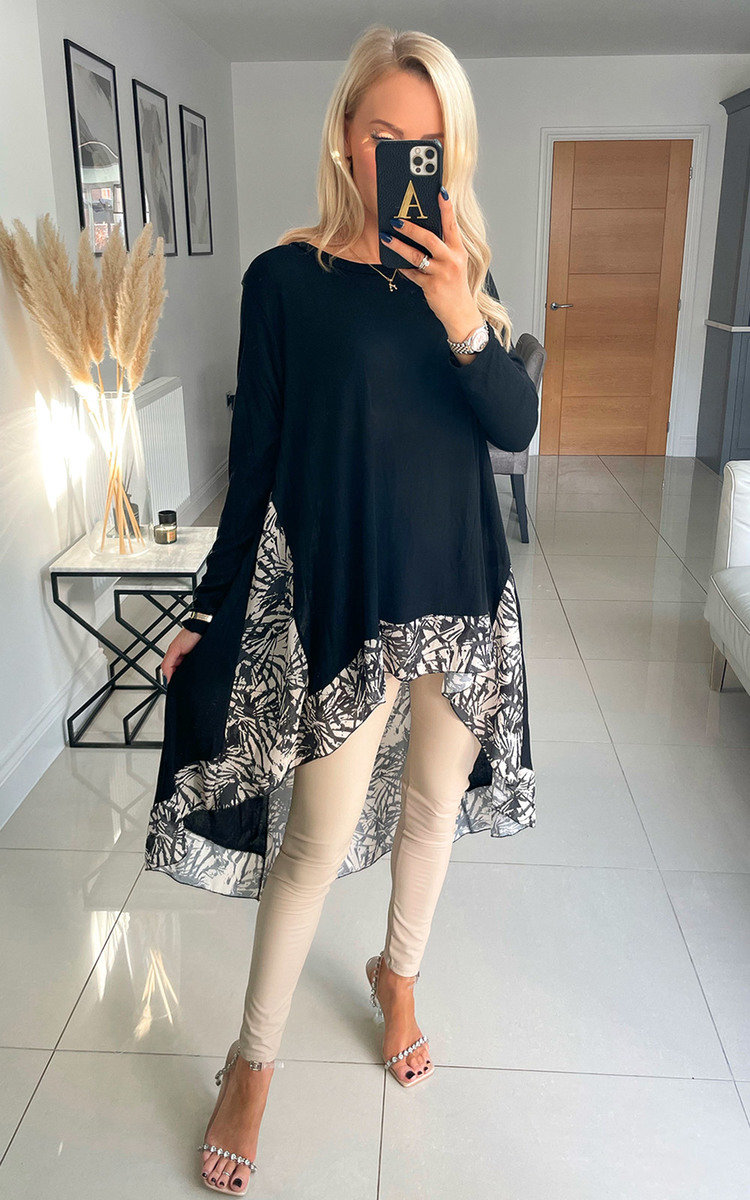 Siobhan Drop Hem Jumper with Print Detail Thumbnail Siobhan Drop Hem Jumper with Print Detail Thumbnail