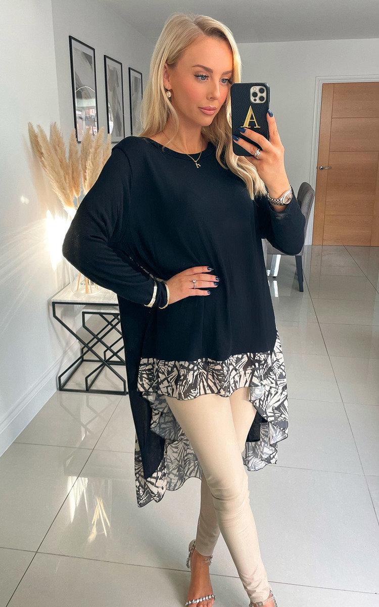 Siobhan Drop Hem Jumper with Print Detail Thumbnail Siobhan Drop Hem Jumper with Print Detail Thumbnail