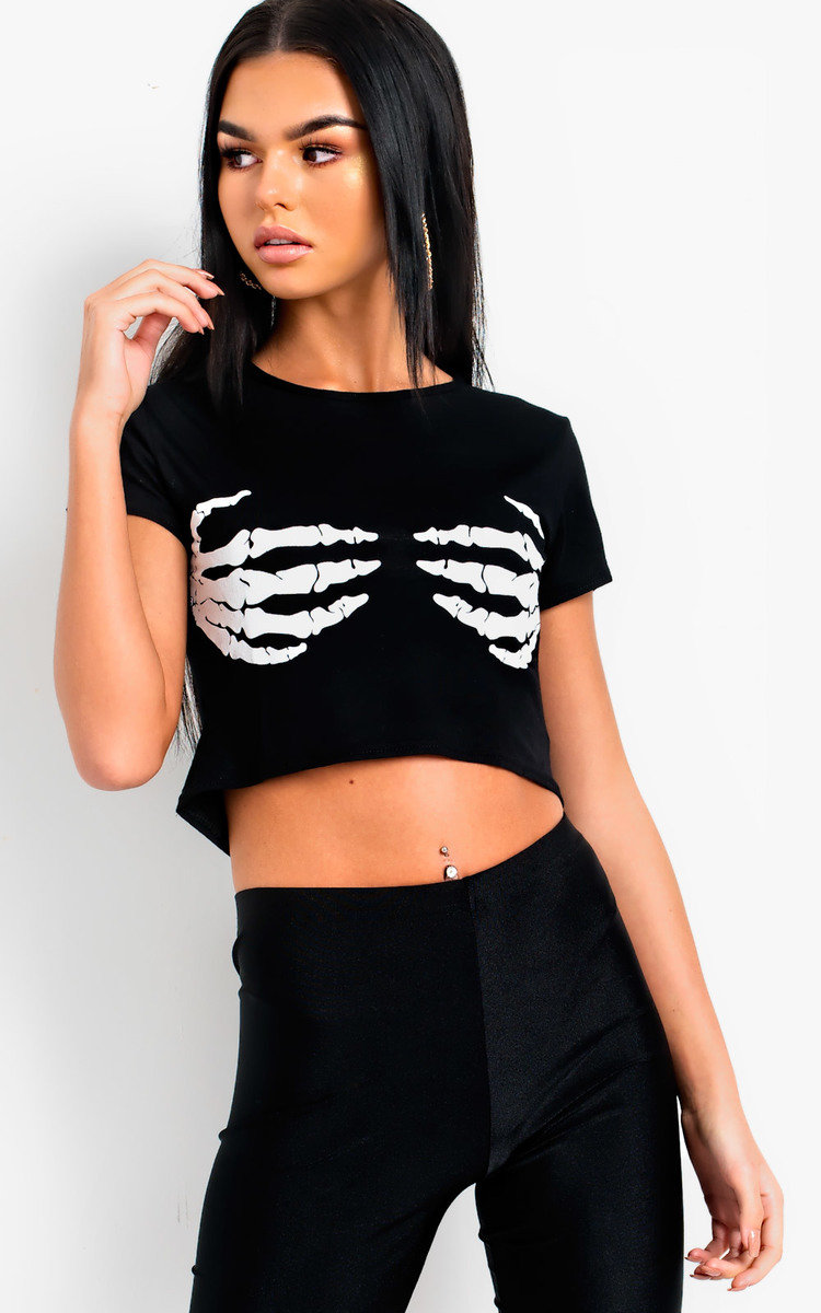 Skeleton Hands Fancy Dress Crop Top Thumbnail