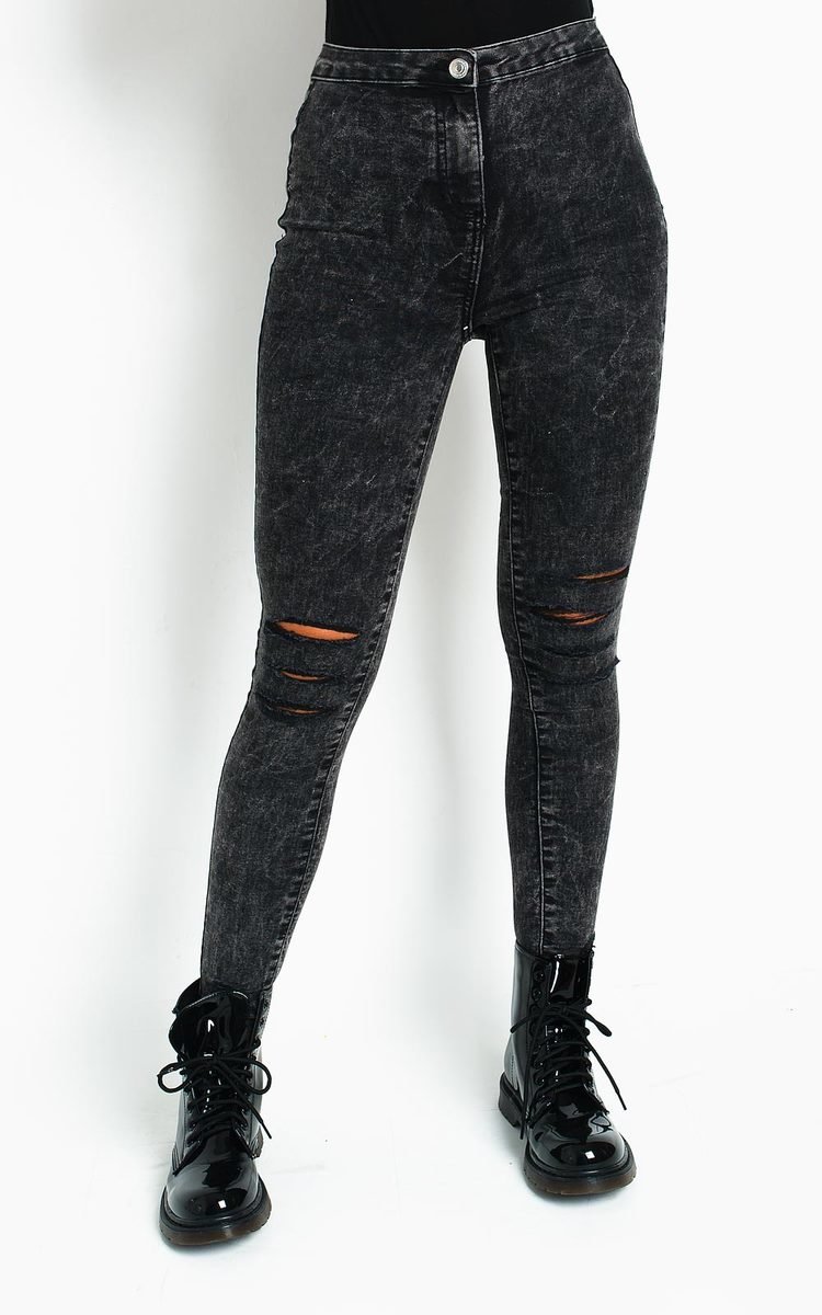 Sky Distressed Skinny Jeans in Grey ikrush
