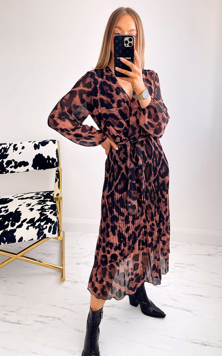 Skye Leopard Print Pleated Maxi Dress Thumbnail