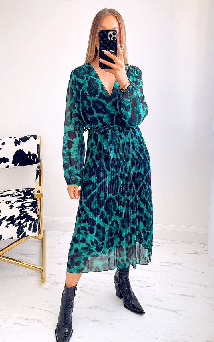 Skye Leopard Print Pleated Maxi Dress Thumbnail