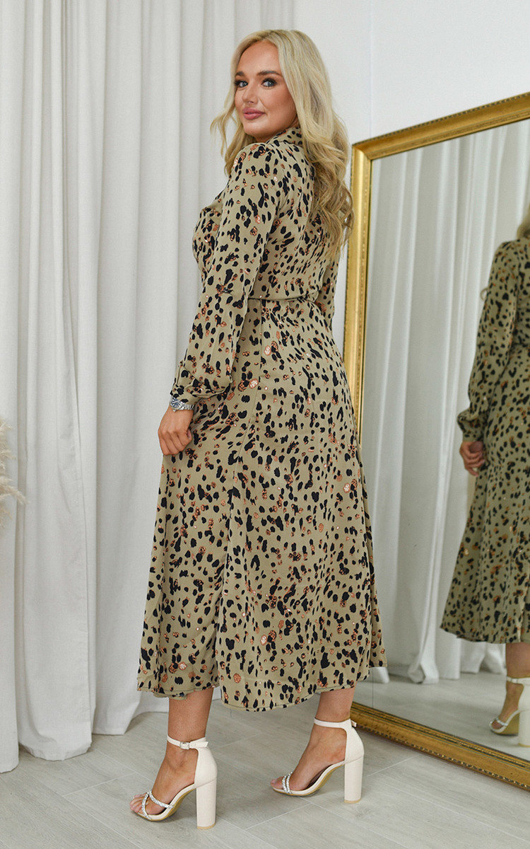 Sophia Printed Midi Dress with Tie Front Thumbnail Sophia Printed Midi Dress with Tie Front Thumbnail