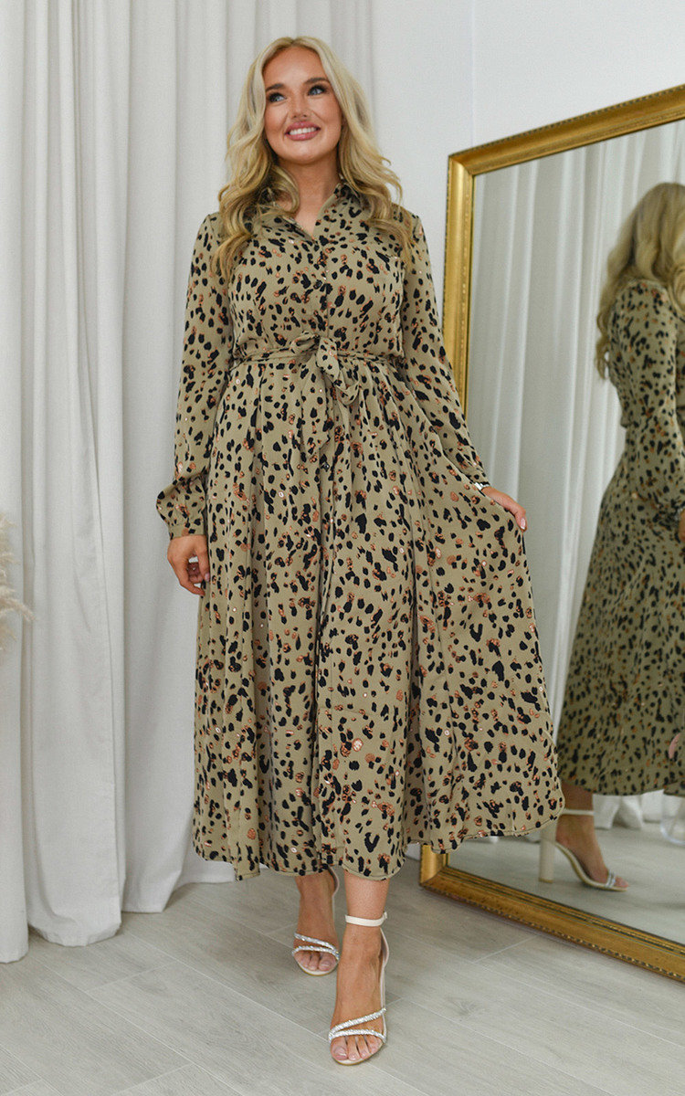 Sophia Printed Midi Dress with Tie Front Thumbnail Sophia Printed Midi Dress with Tie Front Thumbnail