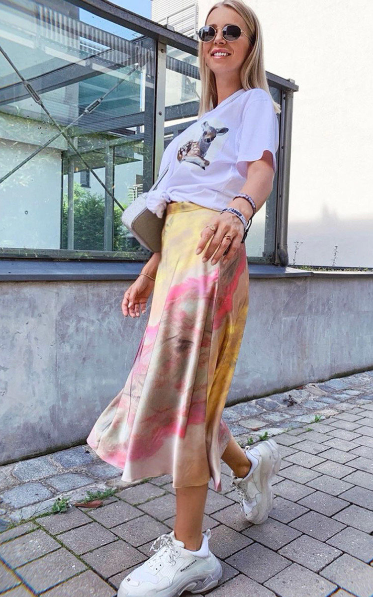 Sorrel Satin Tie Dye Midi Skirt Sorrel Satin Tie Dye Midi Skirt