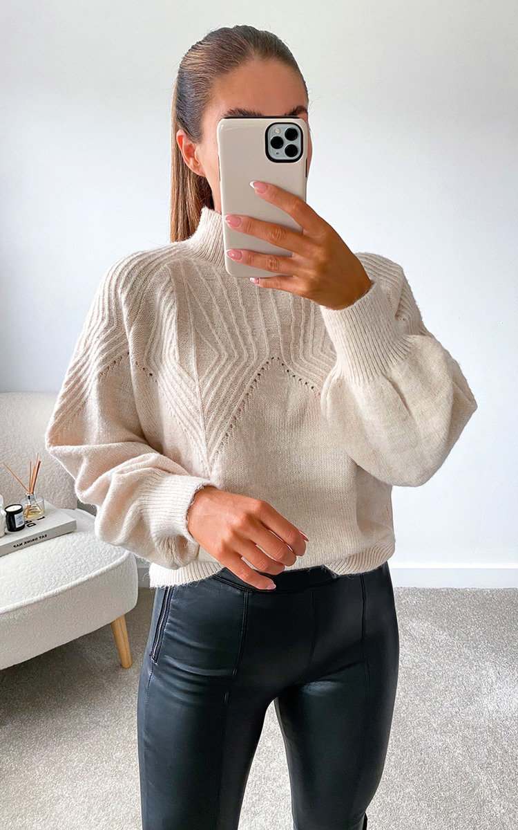 Stassy High Neck Oversized Sleeve Knitted Jumper Stassy High Neck Oversized Sleeve Knitted Jumper
