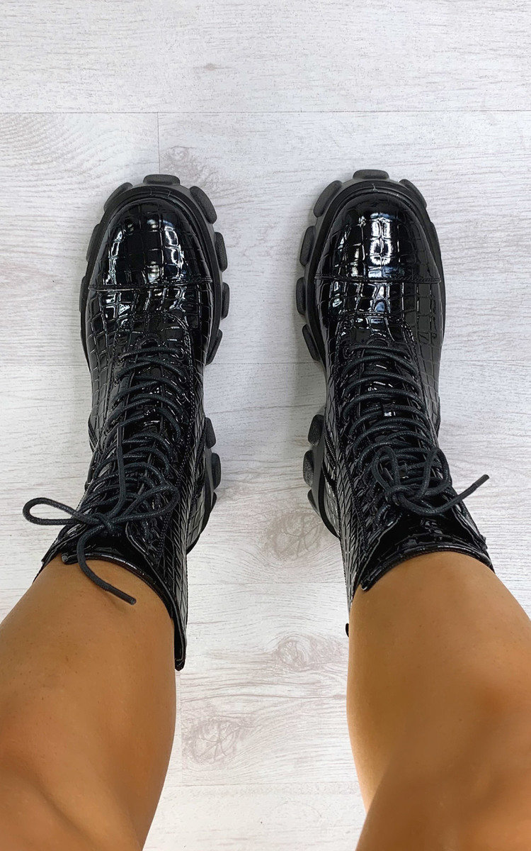 Steffi Mega Chunky Lace Up Croc Print Boots Thumbnail Steffi Mega Chunky Lace Up Croc Print Boots Thumbnail