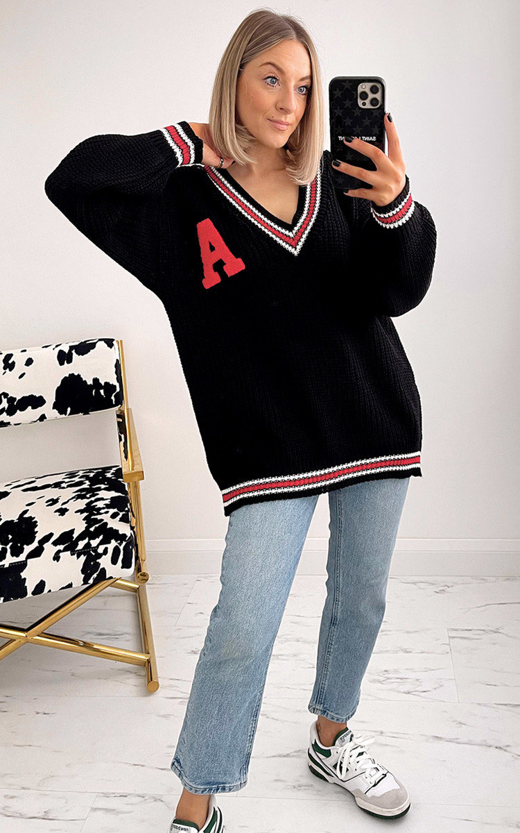 Summer V Neck Jumper with Letter Detail Thumbnail