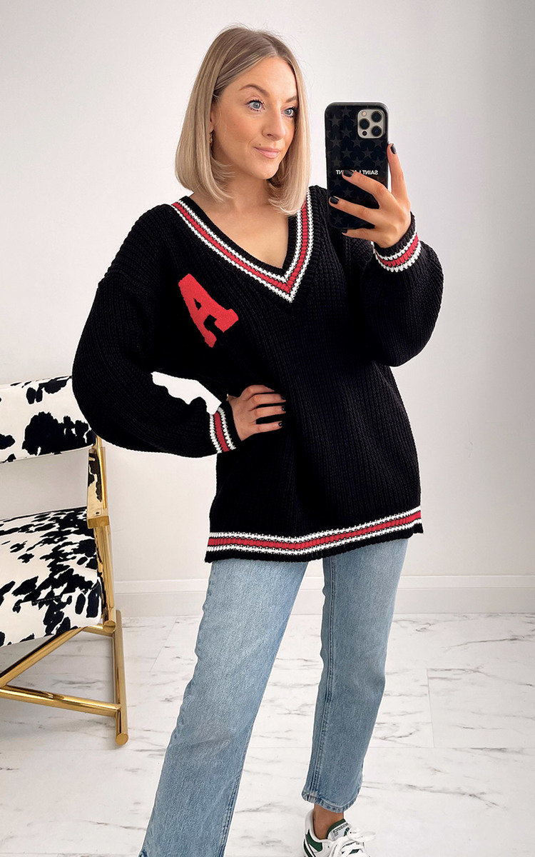 Summer V Neck Jumper with Letter Detail Summer V Neck Jumper with Letter Detail