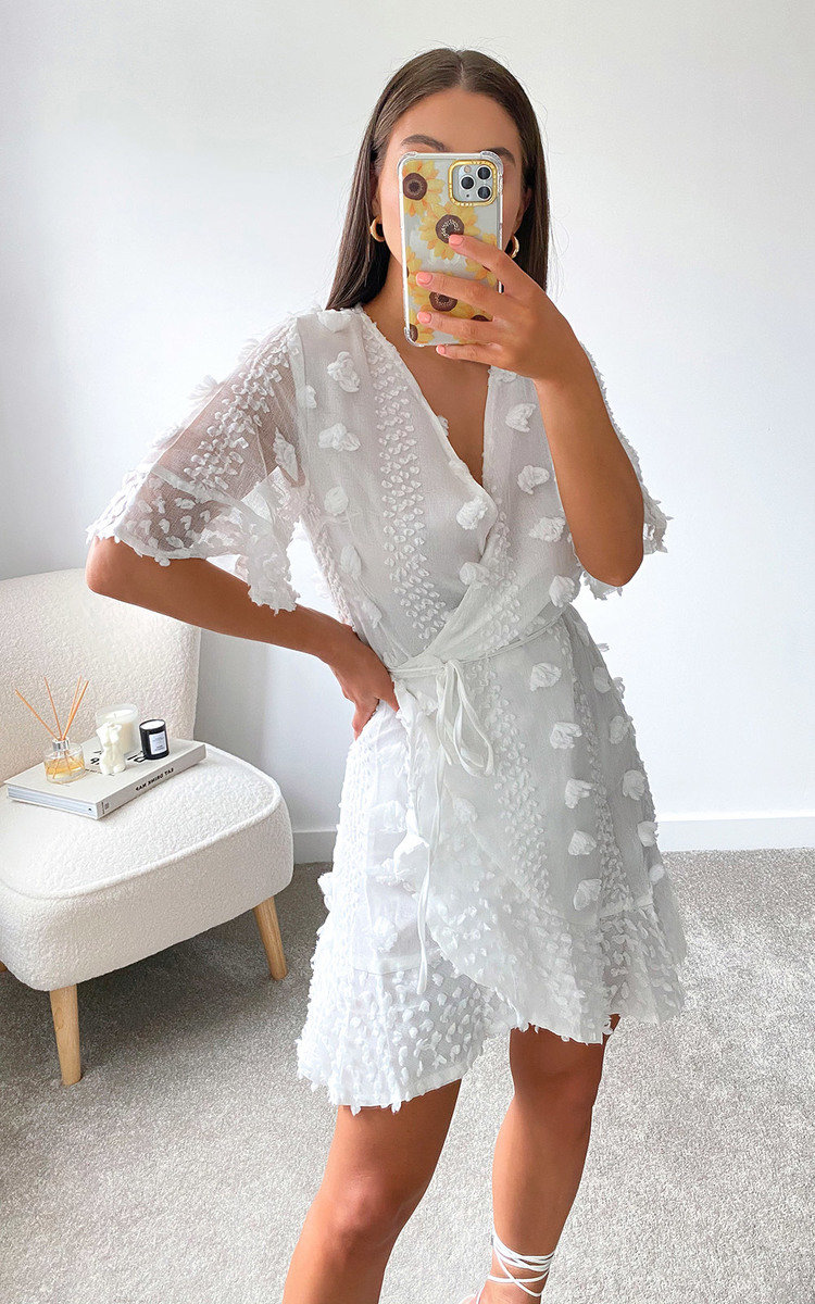 Summer Wrap Dress in White ikrush