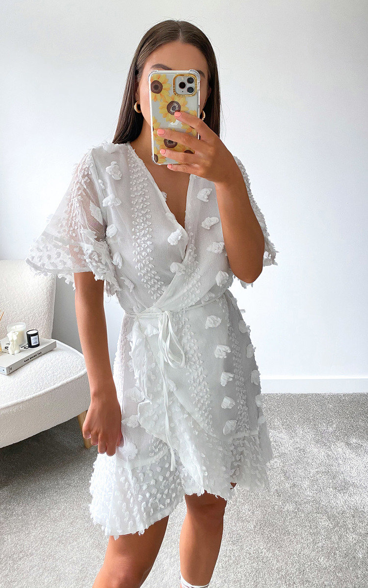 Summer Wrap Dress in White ikrush