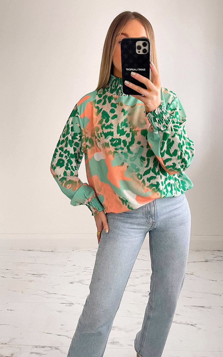 Sydney High Neck Printed Blouse Thumbnail