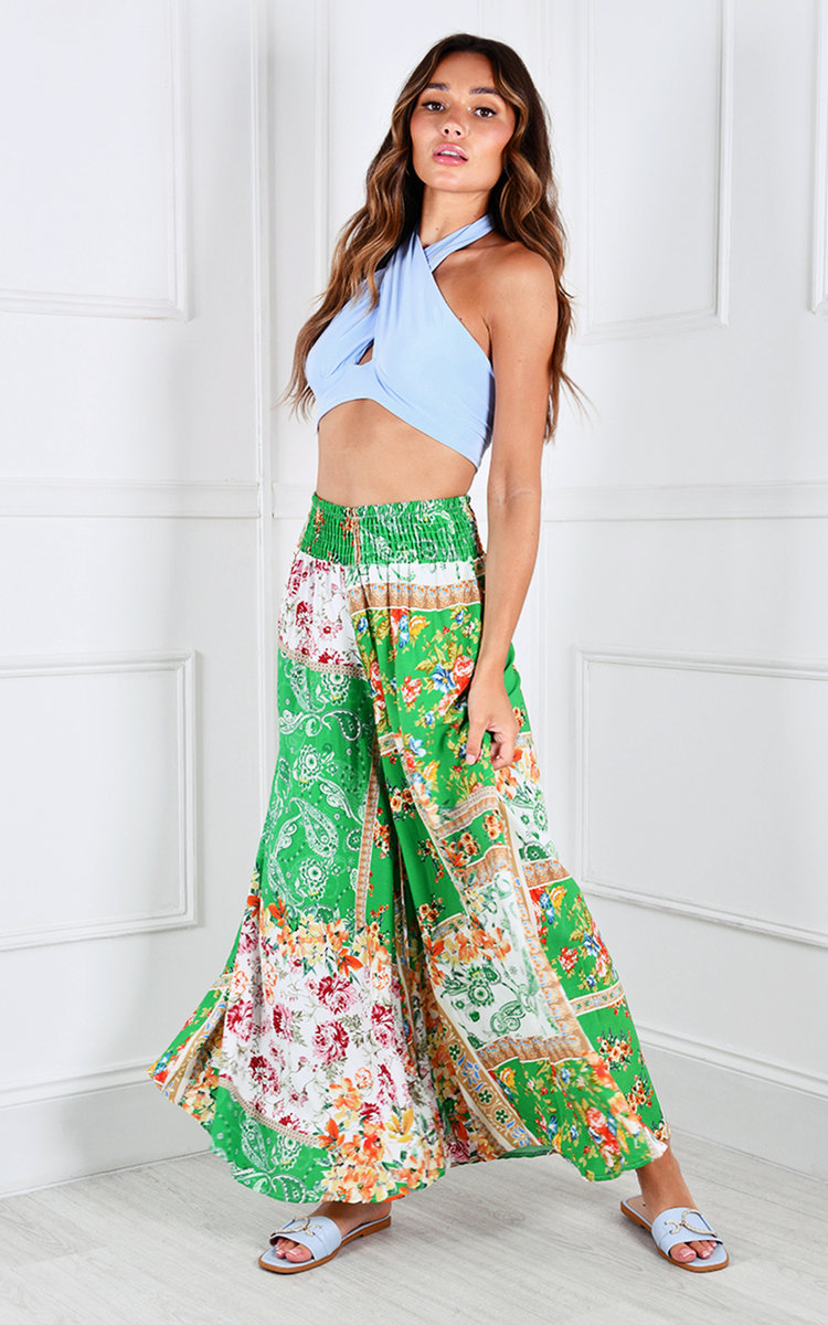 Sylwia Elastic High Waisted Wide Leg Printed Trousers