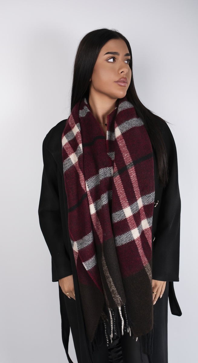 Tahlia Checked Oversized Scarf with Tassel Hem