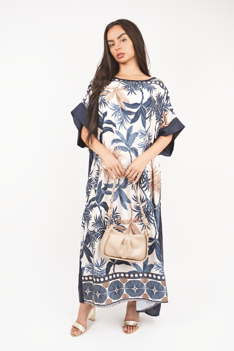 Navy Taisley Oversized Batwing Maxi Dress with Tropical Print ikrush
