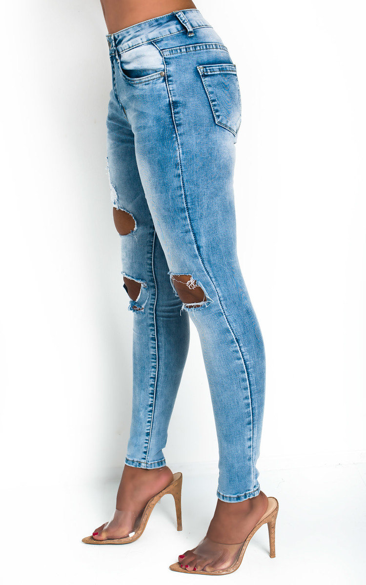 Tay Distressed Skinny Jeans in Denim | ikrush