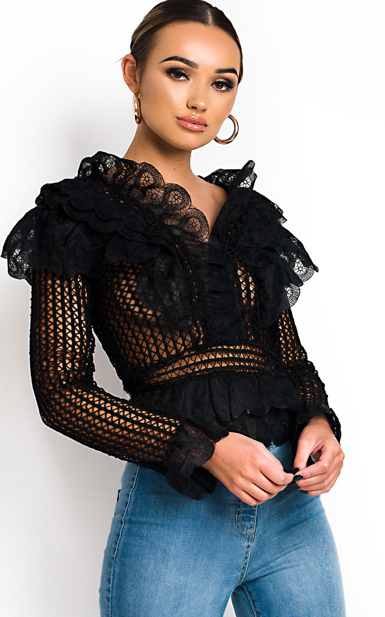 Taylor Crochet Frill Long Sleeved Top  Thumbnail