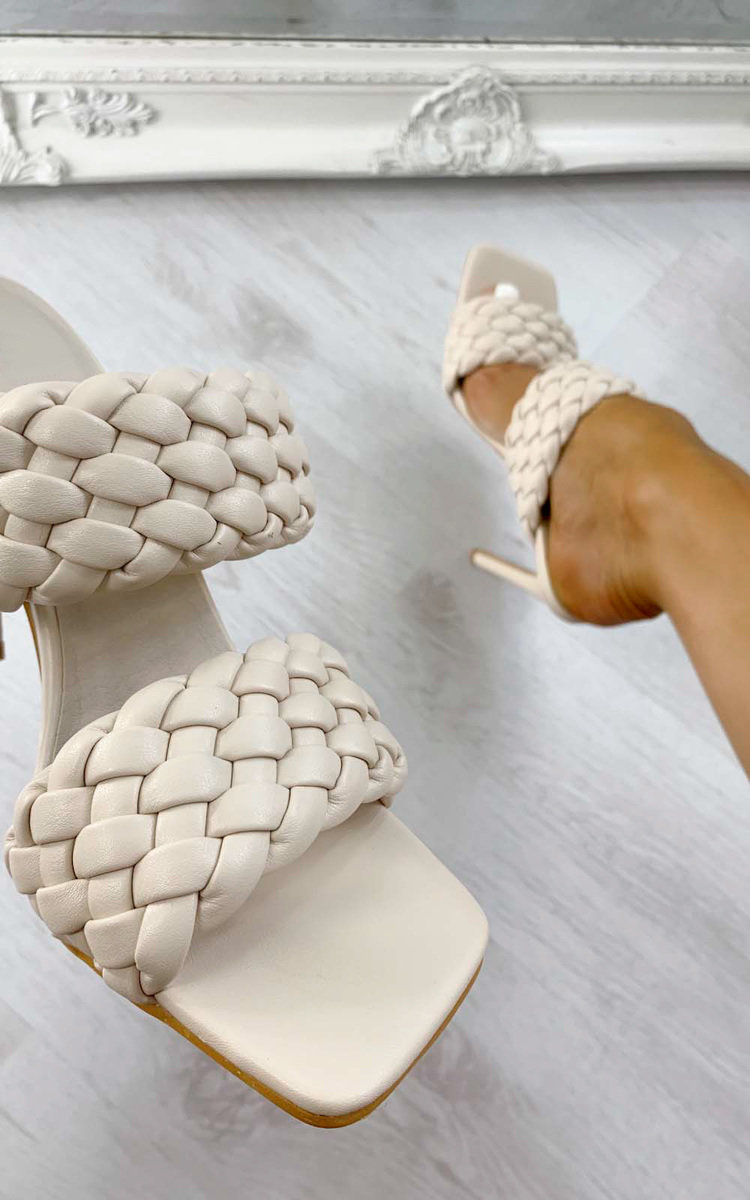 braided heeled mules