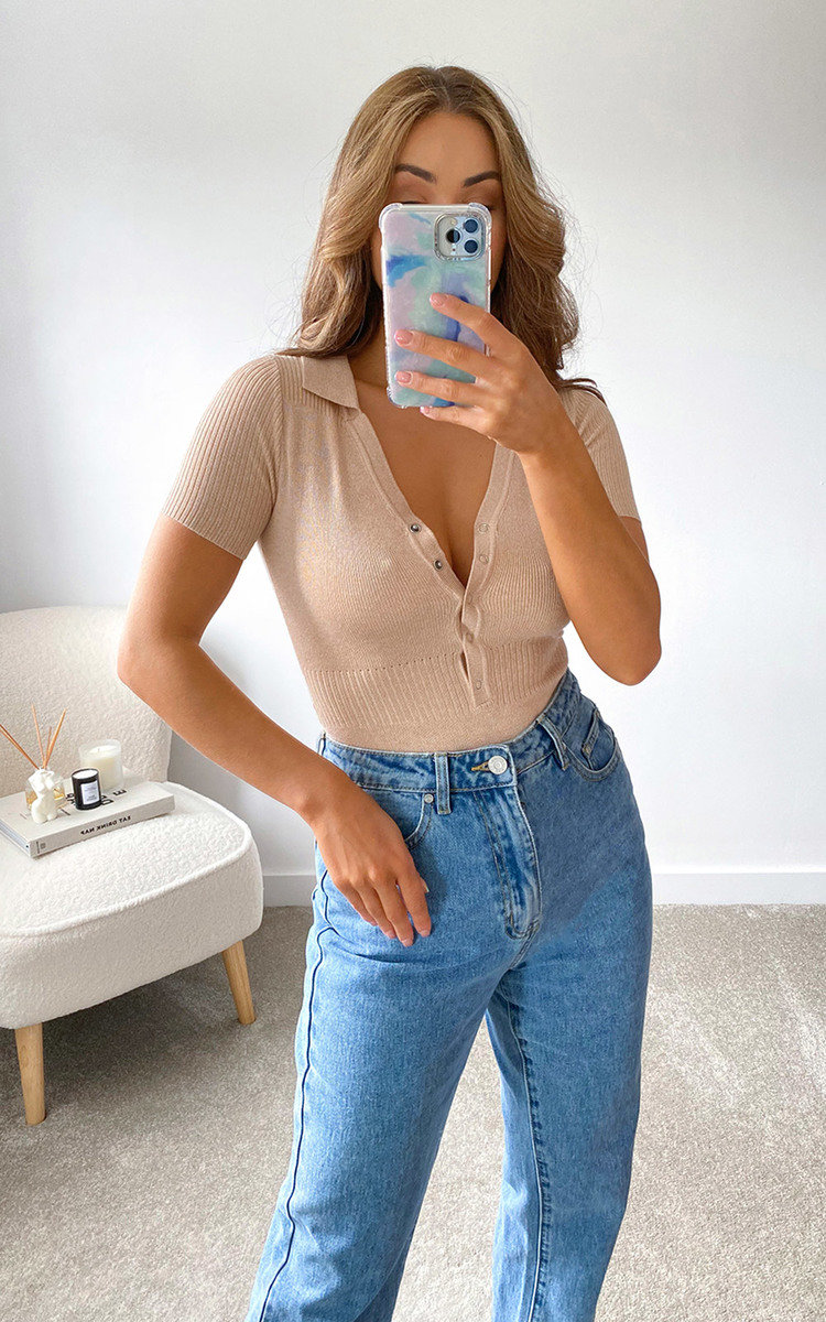 Terri Button Up Collared Knitted Bodysuit Thumbnail