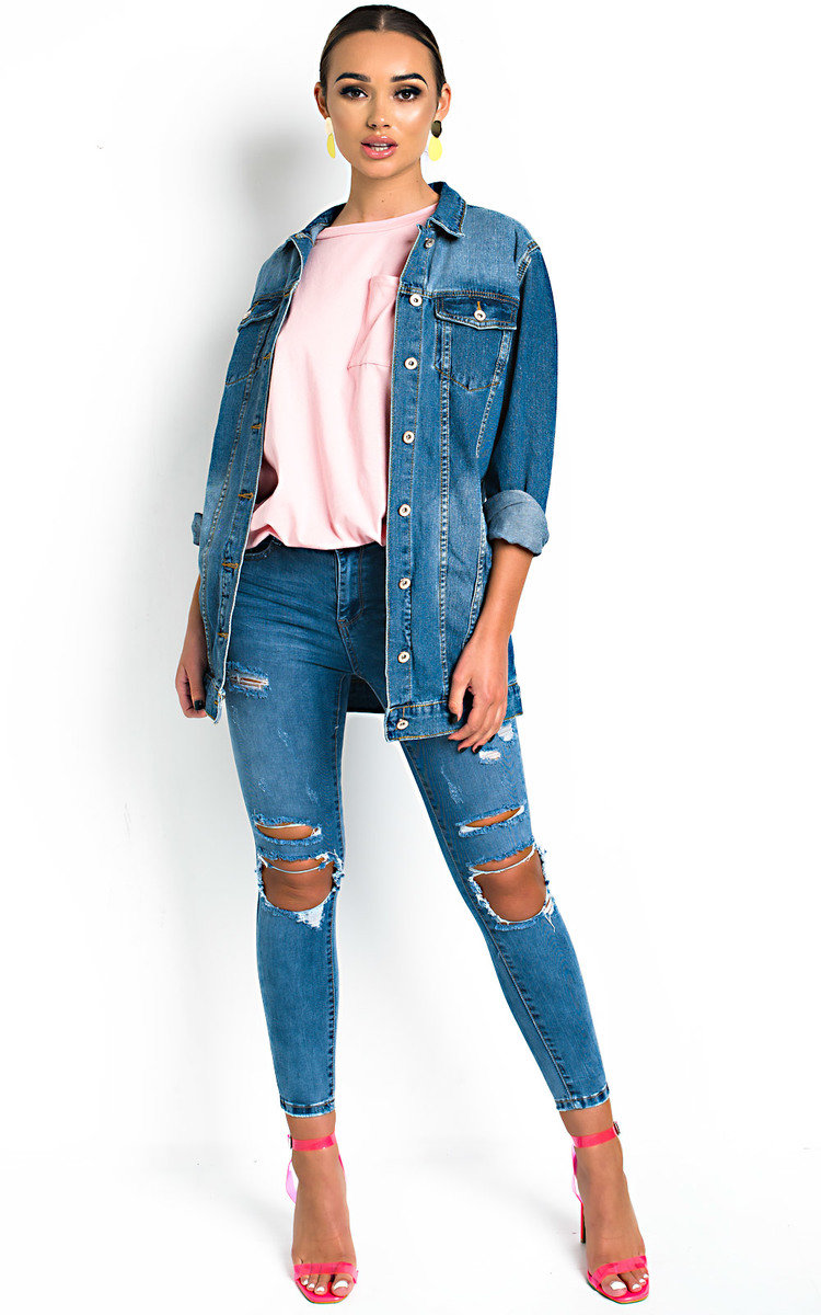 Terri Embellished Long-lined Denim Jacket Thumbnail Terri Embellished Long-lined Denim Jacket Thumbnail