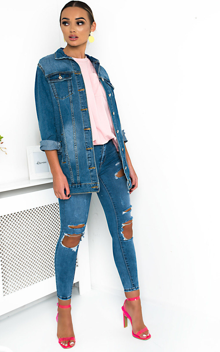 Terri Embellished Long-lined Denim Jacket Thumbnail