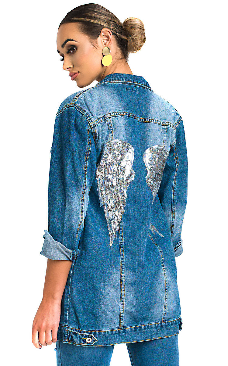 Terri Embellished Long-lined Denim Jacket Thumbnail