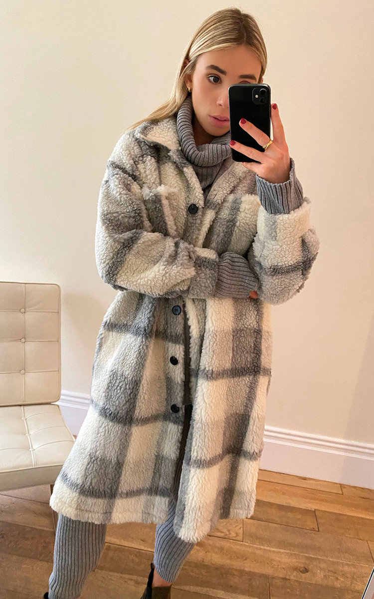 Tess Longline Check Teddy Coat Thumbnail