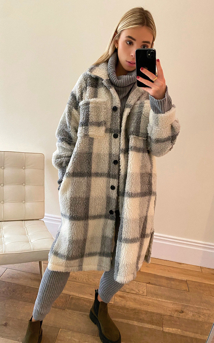 Tess Longline Check Teddy Coat Thumbnail