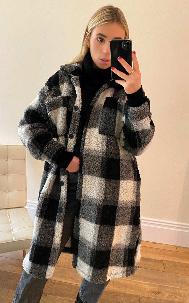 Tess Longline Check Teddy Coat Thumbnail