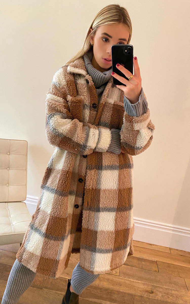 Tess Longline Check Teddy Coat Thumbnail