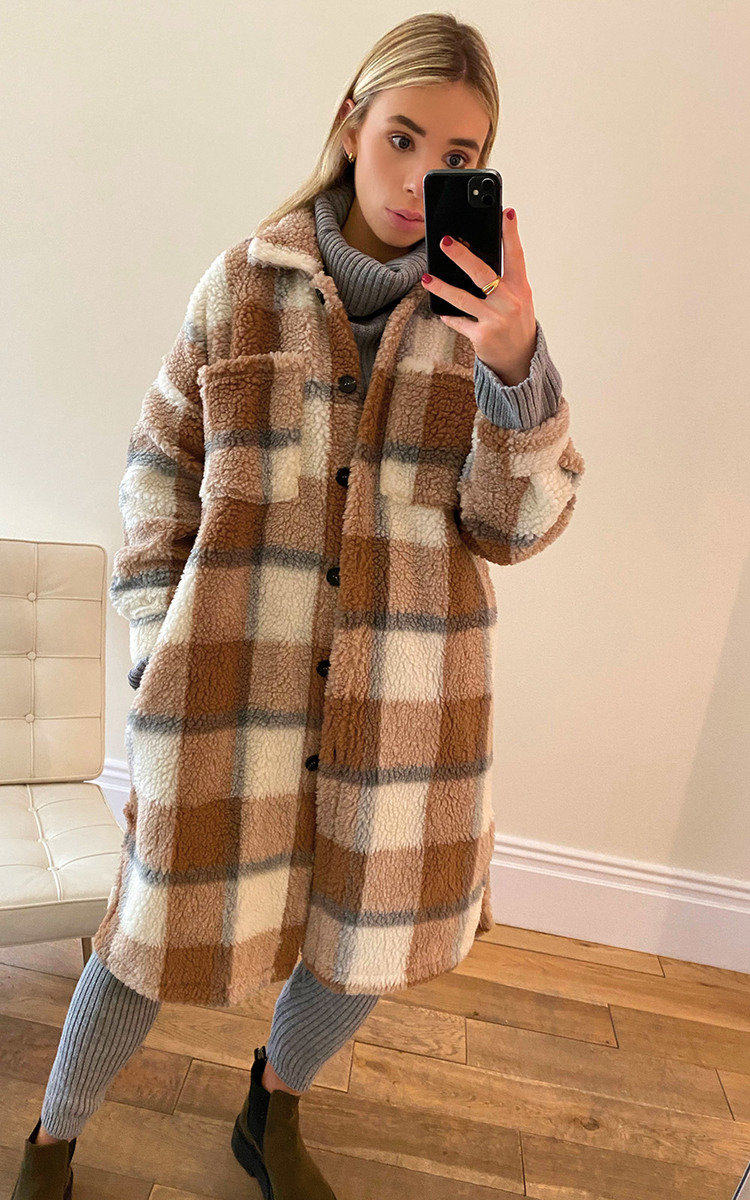 Tess Longline Check Teddy Coat Thumbnail