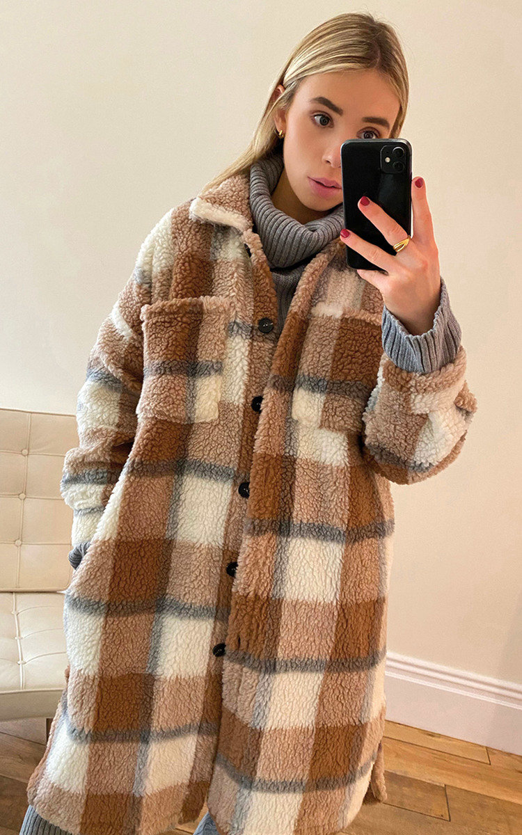 Tess Longline Check Teddy Coat Thumbnail