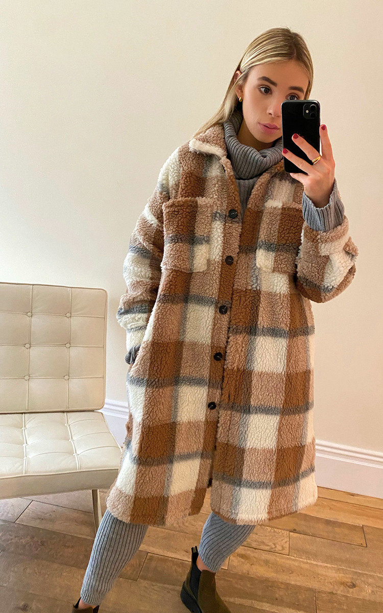 Tess Longline Check Teddy Coat Thumbnail