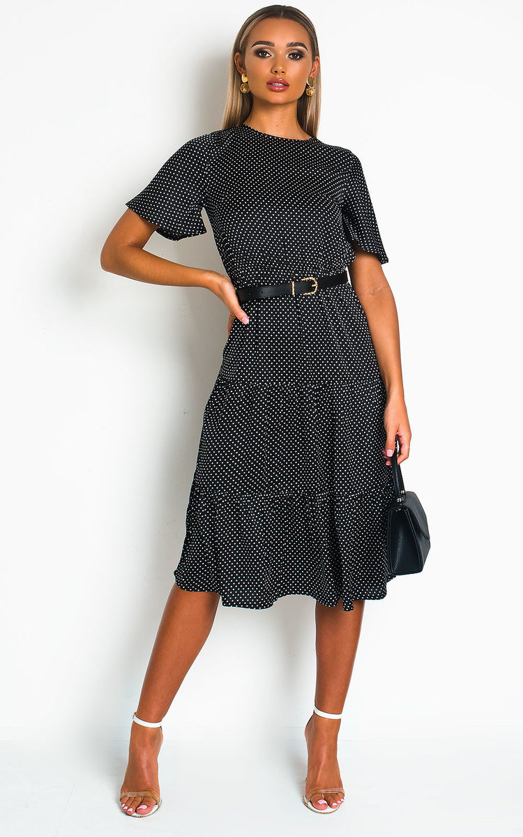 Tess Polka Dot Tiered Midi Dress  Thumbnail