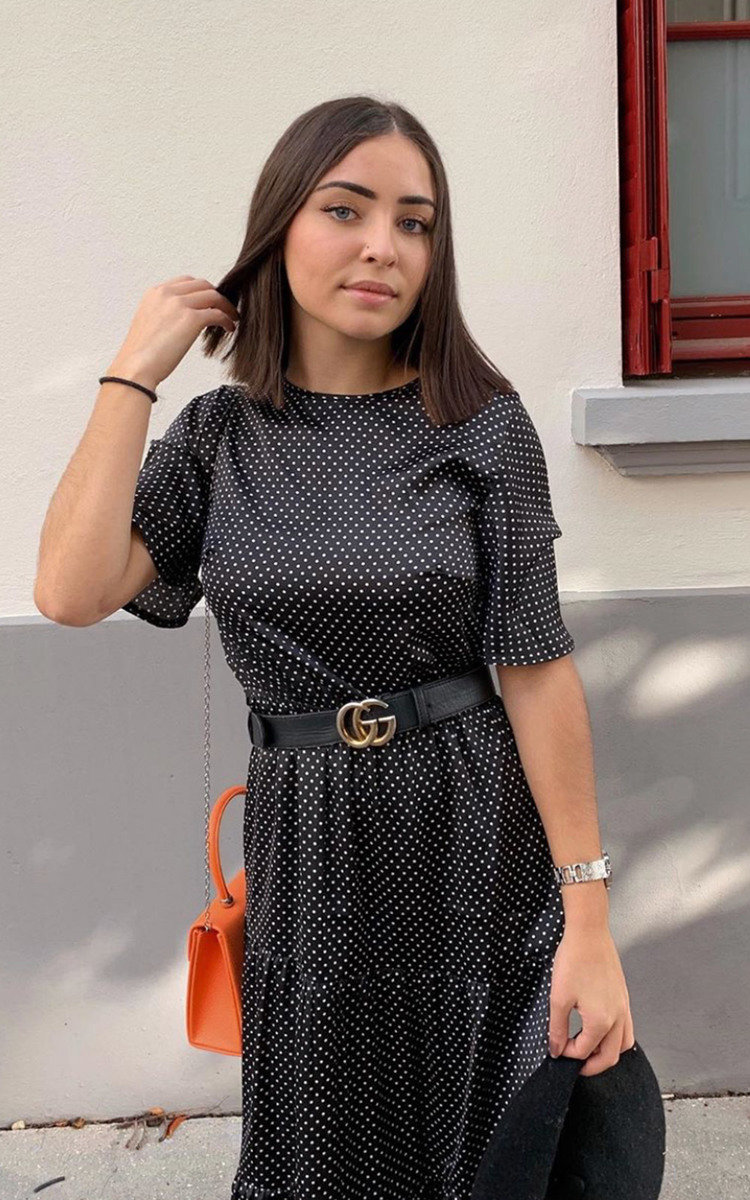 Tess Polka Dot Tiered Midi Dress Tess Polka Dot Tiered Midi Dress